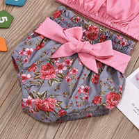 Baby Polka Dot Top Floral Shorts Pink Turban Set
