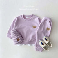 Korean Style Ins Newborn Infant Children's Cotton Bear Round Neck Sweater Sports Suit Baby Leisure Cartoon Two Piece Set