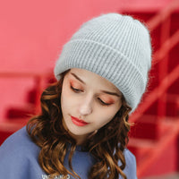 Angora Rabbit Fur Knitted Woolen Hat