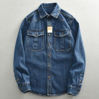 Heavy And Thick Workwear Denim Shirt Loose Oversized Long Sleeves Men