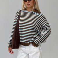 Fashion Leisure Commute Loose Striped Crew Neck Long Sleeves Sweater