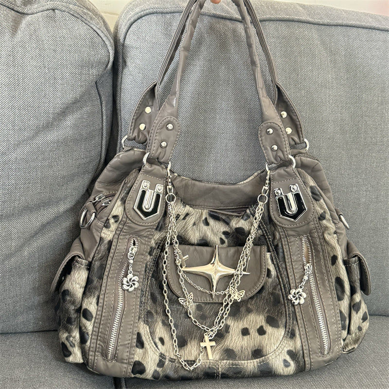 Leopard Print Subculture Retro Hand-held Shoulder Crossbody Bag