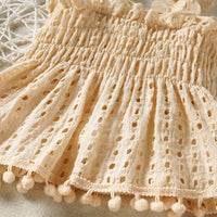 Cotton Mesh High Temperature Dyed Apricot Lace Hanging Doll Shirt Ten Shorts Baby Girl Infant Fashion Two-piece Suit