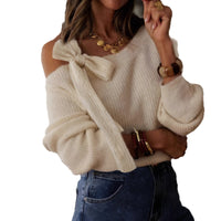 European And American Pure Color Slimming Lace-up Sweater Women's All-matching