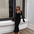 Women's Knitted Long-Sleeve Dress Deep V-Neck Sweater For Export
