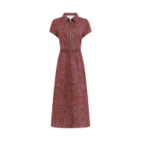 Printed Lapel Collar Defined Waist A-Line Maxi Dress