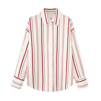 Striped Poplin Cotton Long-sleeved Lapel Shirt