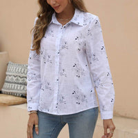 Printed Casual Loose Long-sleeved Linen Cotton Shirt For Women