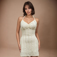 Knitted Jacquard Lace-up V-Neck Sleeveless Mini Dress