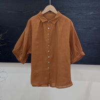 Artistic Versatile Breathable Solid Color Linen Women's Shirt