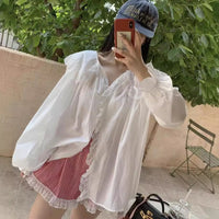 Autumn New Design Sense Sweet Holiday Lace Embellished Loose Sun Protection Shirt