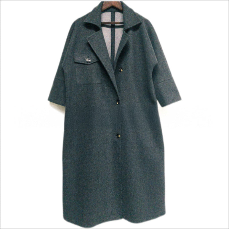 Women's Woolen Coat Ultra-long Loose Double Pockets