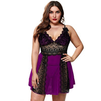 Women's Deep V Strap Lace Nightdress Mesh See-through