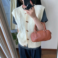 Round Neck Horn Button Knitted Cardigan Vest