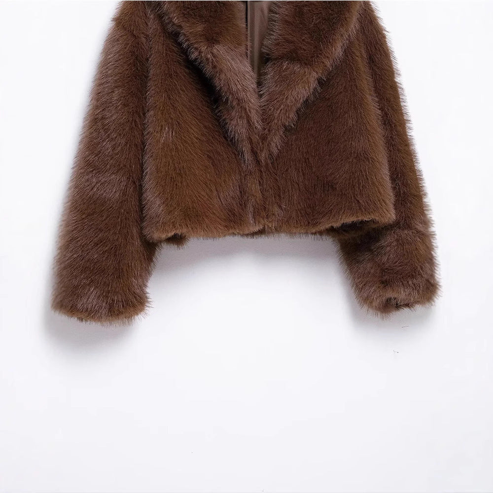 Retro Lapels Mink-like Artificial Fur Effect Short Coat