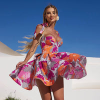 Elegant Waist-cinching Figure-flattering A-line Dress With A Chic Print