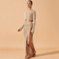 Womens Short Long-sleeve Beach Cover-up Sexy Bikini Set