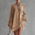 Bestselling Solid Color Lace-trimmed Dress