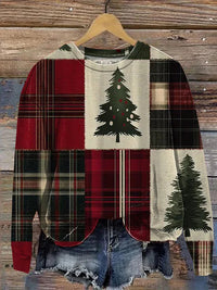 Womens Casual Christmas-Print Crew-Neck Sweatshirt