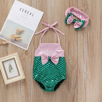 One-piece Fish Scale Swimsuit With Bow Sling