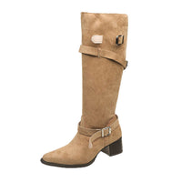 Womens Suede Pointed Toe Chunky Heel Ankle Boots