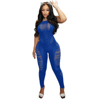 Sleeveless Nightclub Outfit Hollow Burnt Jumpsuit