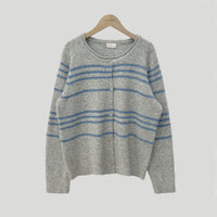 Retro Contrast Color Striped Sweater Coat Knitted Cardigan