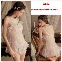 Passion Hot Backless Light Luxury Sheer Mesh Lazy Nightdress