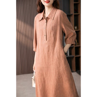 Women's Elegant French-style Linen Shirt Dress