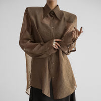 Women's Fashion Design Sense See-through Black Gauzy Shirt