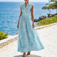 Elegant Short-Sleeve Lace-Patchwork Lace-Up Printed Dress