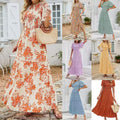 Women's Short-Sleeve Crew-Neck Bohemian Beach Dress