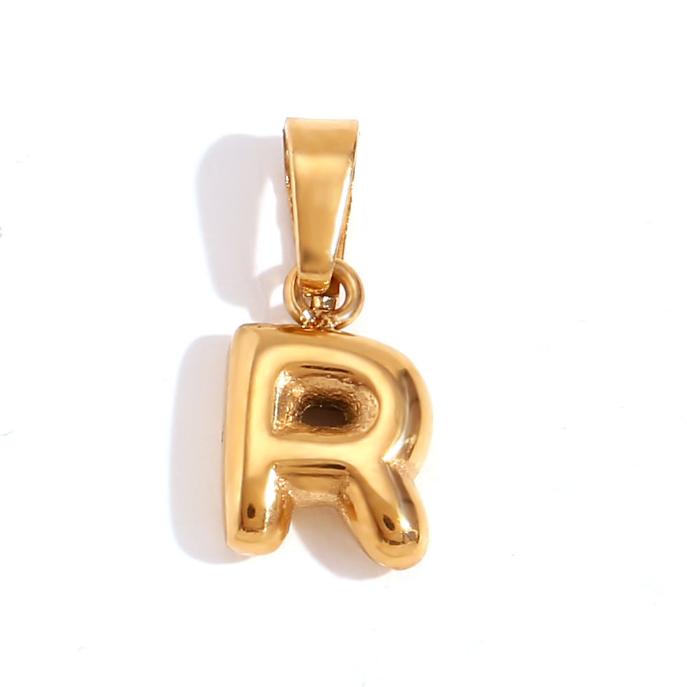 Minimalist Temperament Stainless Steel Plated 18K Gold Mini Bubble Letter Pendant