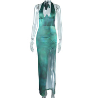 Neck-hanging Slit-printed Dress For Women