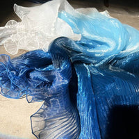 Blue Gradient Organ Pleated Large Wave Laser Organza Water Light Yarn Pleated Gown Fabric Designer Fabric