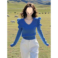 Atmosphere Ruffled Collar Klein Blue Sweater