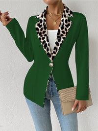 Womens Elegant Leopard-Print Long-Button Printed Blazer