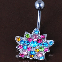 Colorful lotus belly ring with diamonds