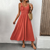 Textured Skirt Sleeveless Suspender Casual Pleated Dress