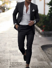Men Leisure Set Digital Printing Two Button Suit Top Two-piece Pants