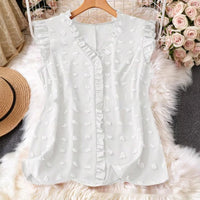 Women's Casual Solid Color Textured Cap-sleeve Shirt
