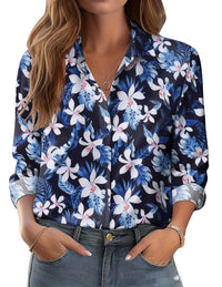 Womens 3D-printed Floral Loose-fit Blouse