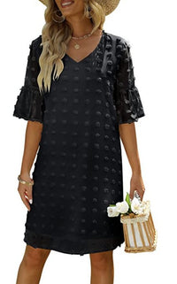 Chiffon Polka-Dot Flowy Short Dress Elegant For Work Commuting