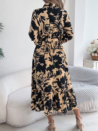 Women's Casual Floral Print Long Sleeve Ruffle Hem Shirt Maxi Dress