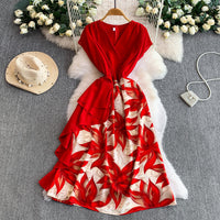 Womens Floral Print V Neck Dress With Ruffled Hem