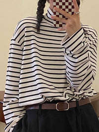 New Loose Striped Long-sleeved T-shirt For Women