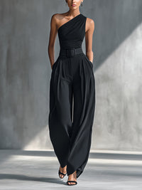 Tight-fitting Stretch Top And Wide-leg Pants Set