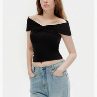 Pleated Kink Stacking Short Sleeve Comfortable Top