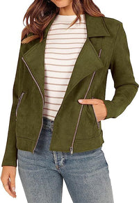 Fashion Deerskin Velvet Motorcycle Jacket Zipper Pocket Short Coat