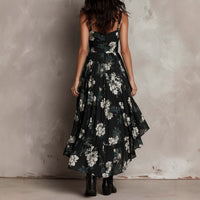 Womens V-Neck Fitted Waist High-Slit Maxi Fashionable Vacation Dress